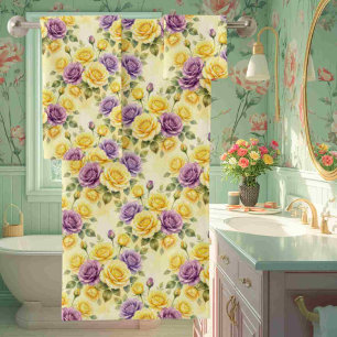 Spring Chic Purple and Yellow Roses Towel Set