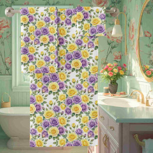 Spring Chic Purple and Yellow Roses Towel Set