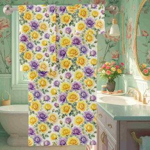 Spring Chic Purple and Yellow Roses Towel Set