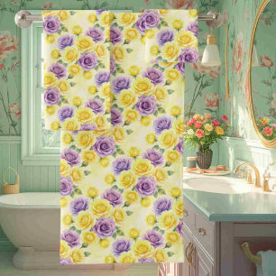 Spring Chic Purple and Yellow Roses Towel Set