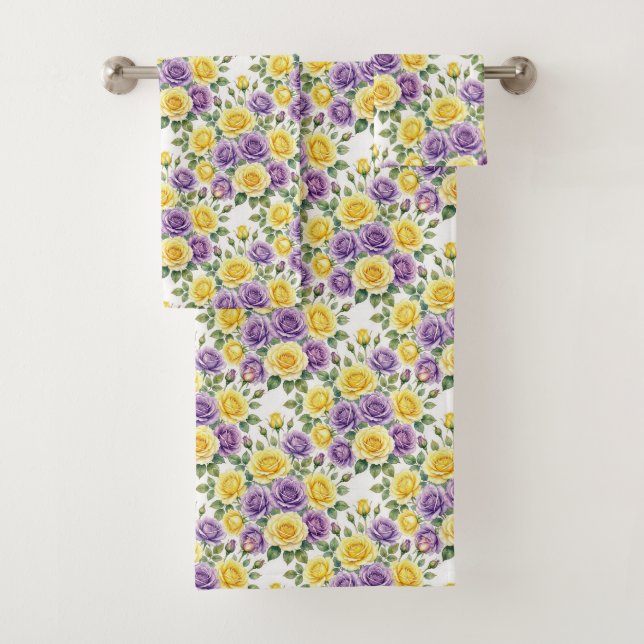 Spring Chic Purple and Yellow Roses Towel Set (Insitu)
