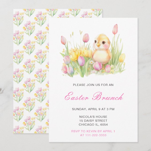 Spring Chick Easter Brunch Invitation (Front/Back)