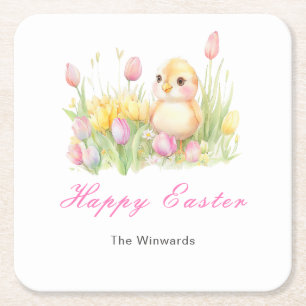 Spring Chick Easter Brunch Square Paper Coaster