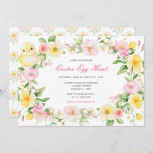 Spring Chick Floral Easter Egg Hunt Party Invitation