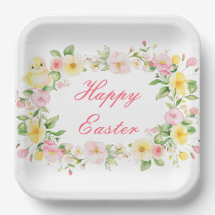 Spring Chick Floral Easter Egg Hunt Party Paper Plate