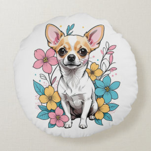 Spring Chihuahua Round Pillow