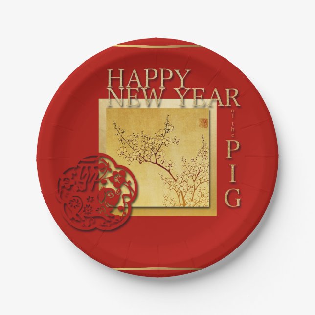 Spring Chinese Pig  New Year 2019 Paper Plate (Front)