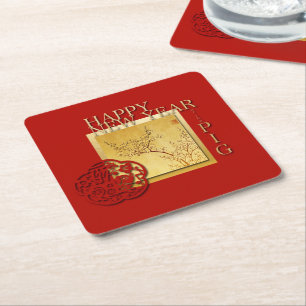 Spring Chinese Pig Year 2019 party paper coaster