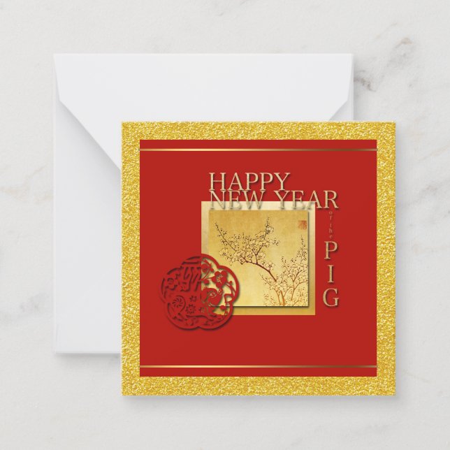 Spring Chinese Pig Year 2019 Square Note Card (Front)
