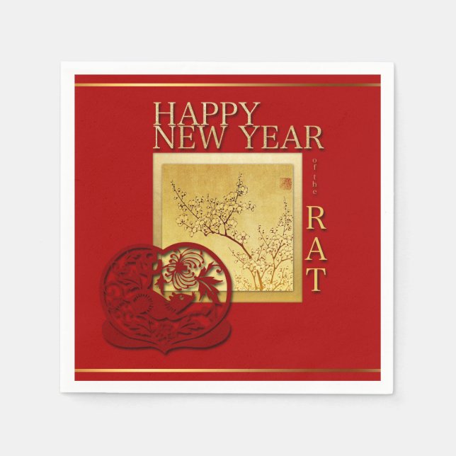 Spring Chinese Rat Year 2020 Party Paper Napkin (Front)