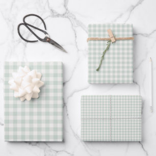 Spring Classic Gingham Muted Sage Wrapping Paper Sheet