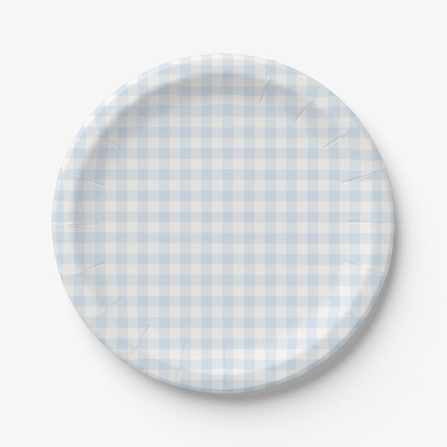 Spring Classic Gingham | Powder Blue Paper Plate (Front)