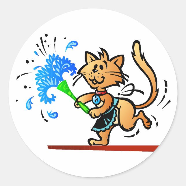 Spring Cleaning Kitty Cat Classic Round Sticker (Front)