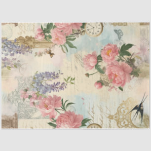 Spring Collage with Birds and Flowers   Decoupage  Tissue Paper