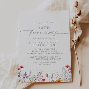 Spring Color Wildflower 50th Wedding Anniversary Invitation