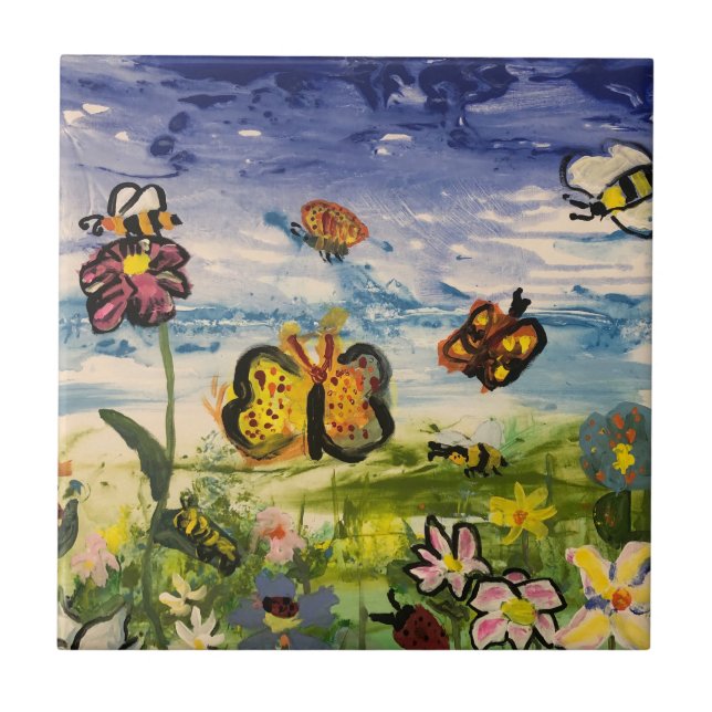 Spring colorful butterflies wildflowers back to sc tile (Front)
