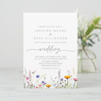 Spring Colorful Wildflower Front & Back Wedding Invitation