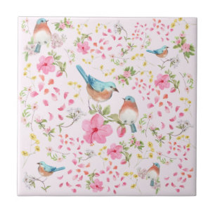 Spring Colourful Birds and Flowers    Tile