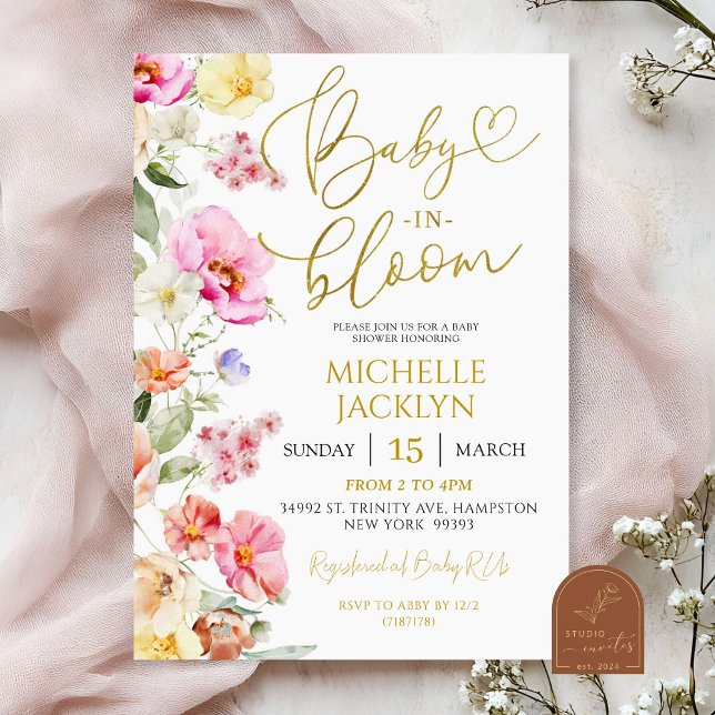 Spring Colourful Floral Baby in Bloom Baby shower Invitation (Creator Uploaded)
