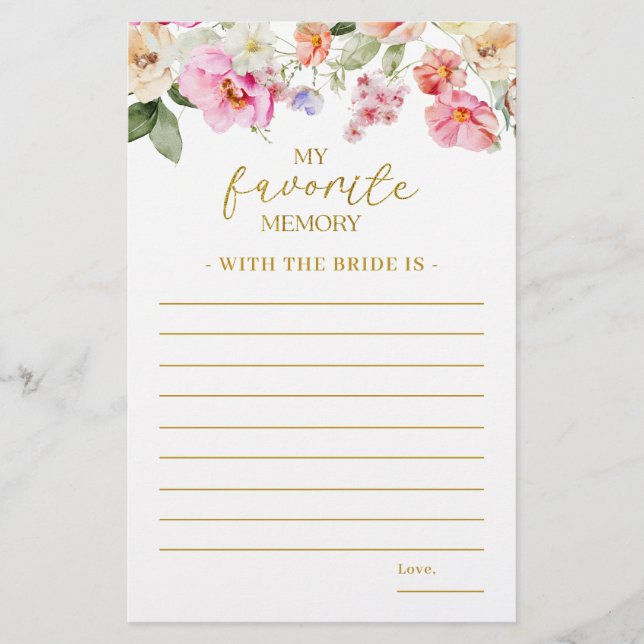 Spring Colourful Floral Bridal Shower Memory Game (Front)