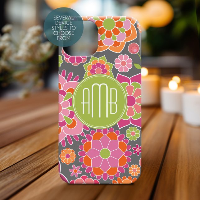 Spring Colourful Floral Pattern Custom Monogram Case-Mate iPhone Case (Personalized Phone Case with Monogram)