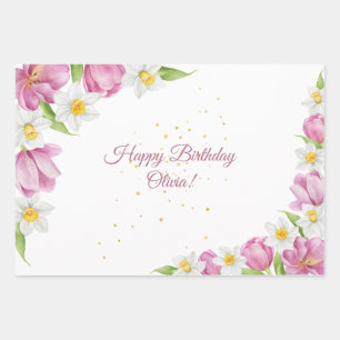 Spring Colourful Flower Kids Birthday Wrapping Paper Sheet