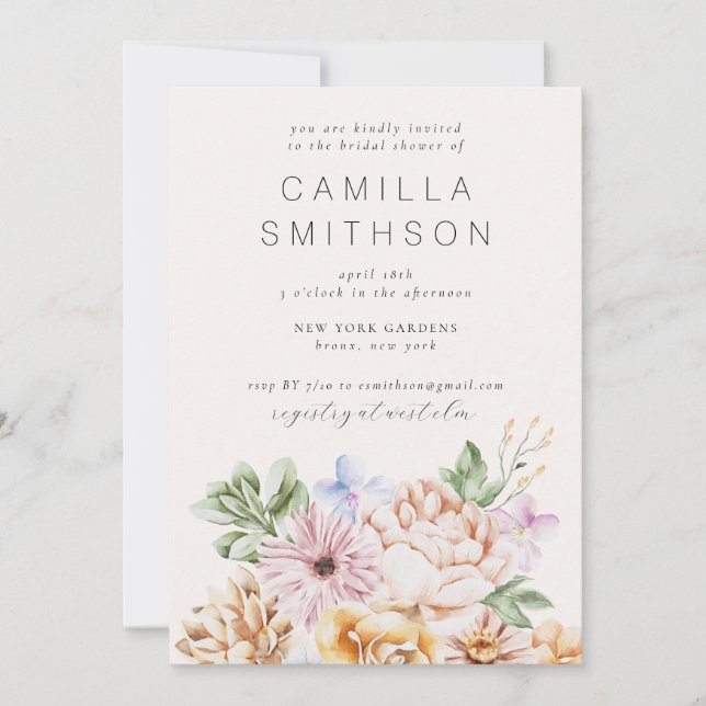 Spring Colourful Flowers Blush Garden Bridal Showe Invitation (Front)