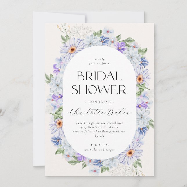 Spring Colourful Flowers Lila Purple Bridal Shower Invitation (Front)