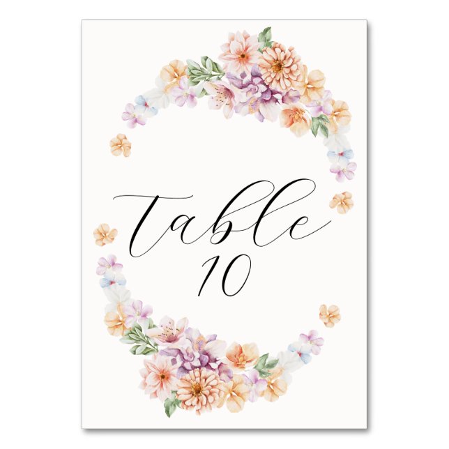 Spring Colourful Flowers Romantic Bridal Shower Table Number (Front)