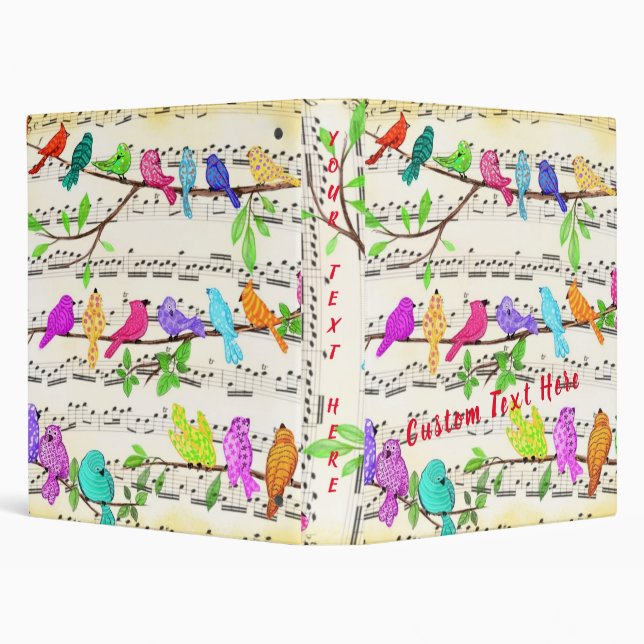 Spring Colourful Musical Birds Binder Custom Text (Background)