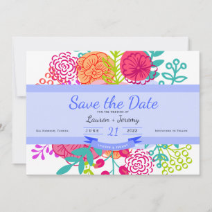 Spring Colourful Vibrant Floral Sketch Bouquet Sav Save The Date