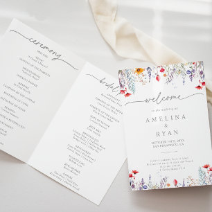 Spring Colourful Wildflower Minimal Folded Wedding Program