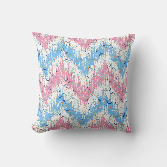 Spring Colours Botanical Leafs Chevron Ikat Patter Throw Pillow (Front)