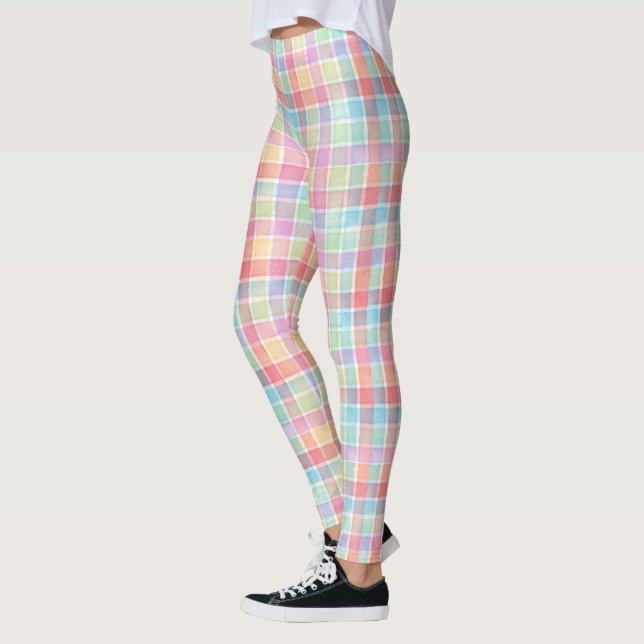 Spring colours plaid pattern leggings (Left)