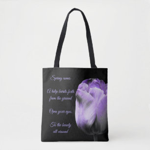 Spring Comes Purple Tulip Tote Bag