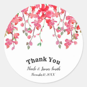 Spring Coral Orchid Branches Floral Wedding Favour Classic Round Sticker