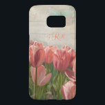 Spring Coral Pink Tulips w Grey Wood Butterfly Art Samsung Galaxy S7 Case<br><div class="desc">This customizable designer phone case with your triple monogram began with a hand painted image of coral pink spring tulips from "The River of Flowers" in Belgium, Holland. The painting also features a grey wooden fence board background with an elegant, simple and subtle butterfly in the background. Copyright all rights...</div>