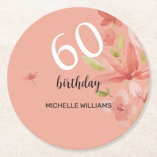 Spring Coral Vibrant Garden Watercolor Floral Round Paper Coaster