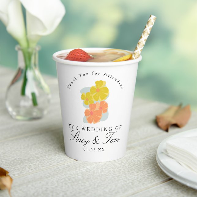 Spring Cosmos Floral Hand Drawn Wedding   Paper Cups (Insitu)