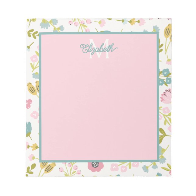 Spring Cottage Flowers Monogram Notepad (Front)