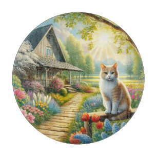 Spring cottage/garden & cat cutting board