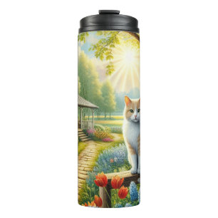 Spring cottage/garden & cat thermal tumbler