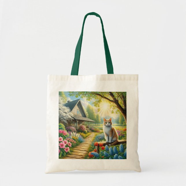 Spring cottage/garden & cat tote bag (Front)