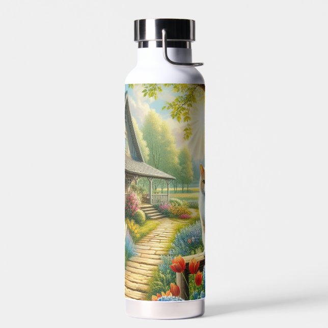 Spring cottage/garden & cat water bottle (Left)