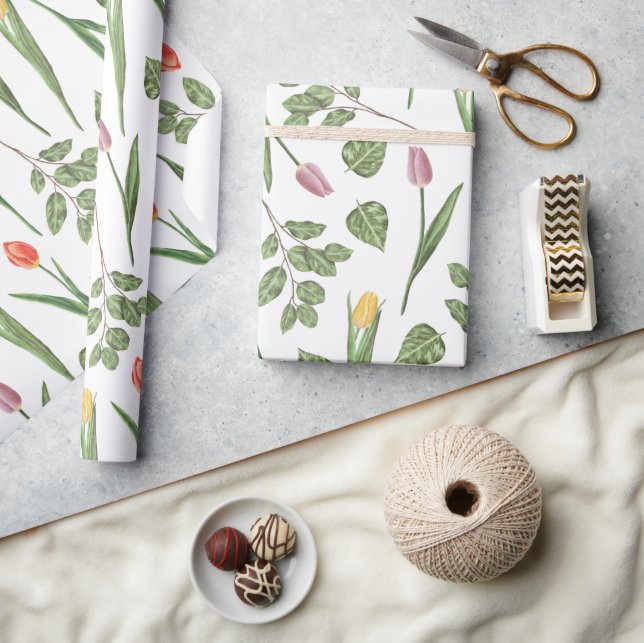 Spring Country Garden Tulips Floral Baby Shower Wrapping Paper (Crafts)