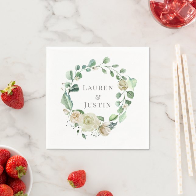 Spring Cream Garden Floral Monogram Paper Napkin (Insitu)