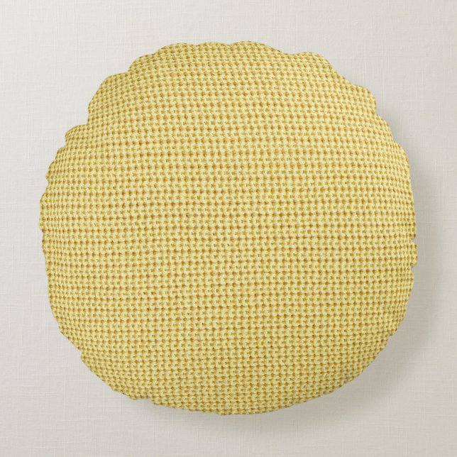 Spring Crochet: Yellow Textile Art. Round Pillow (Front)