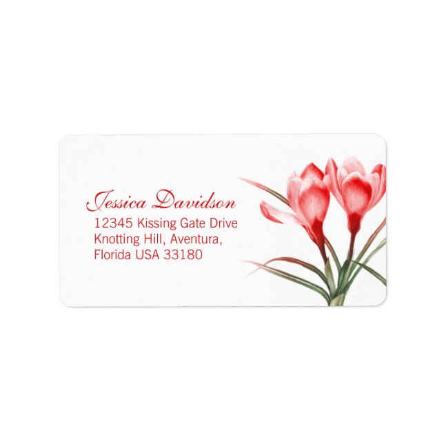 Spring crocus red wedding reply address label (Front)