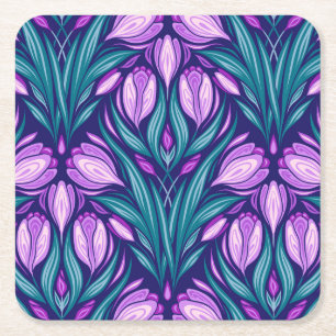 Spring crocuses square paper coaster