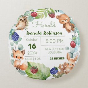 Spring Cute Baby Boy Birth Announcement Round Pillow
